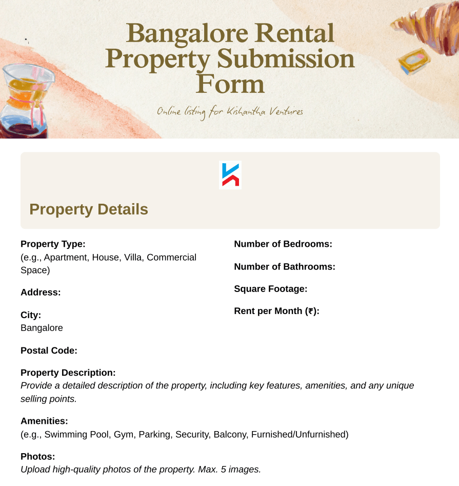 Owner listing home for rent in Bangalore on Kishantha Ventures website